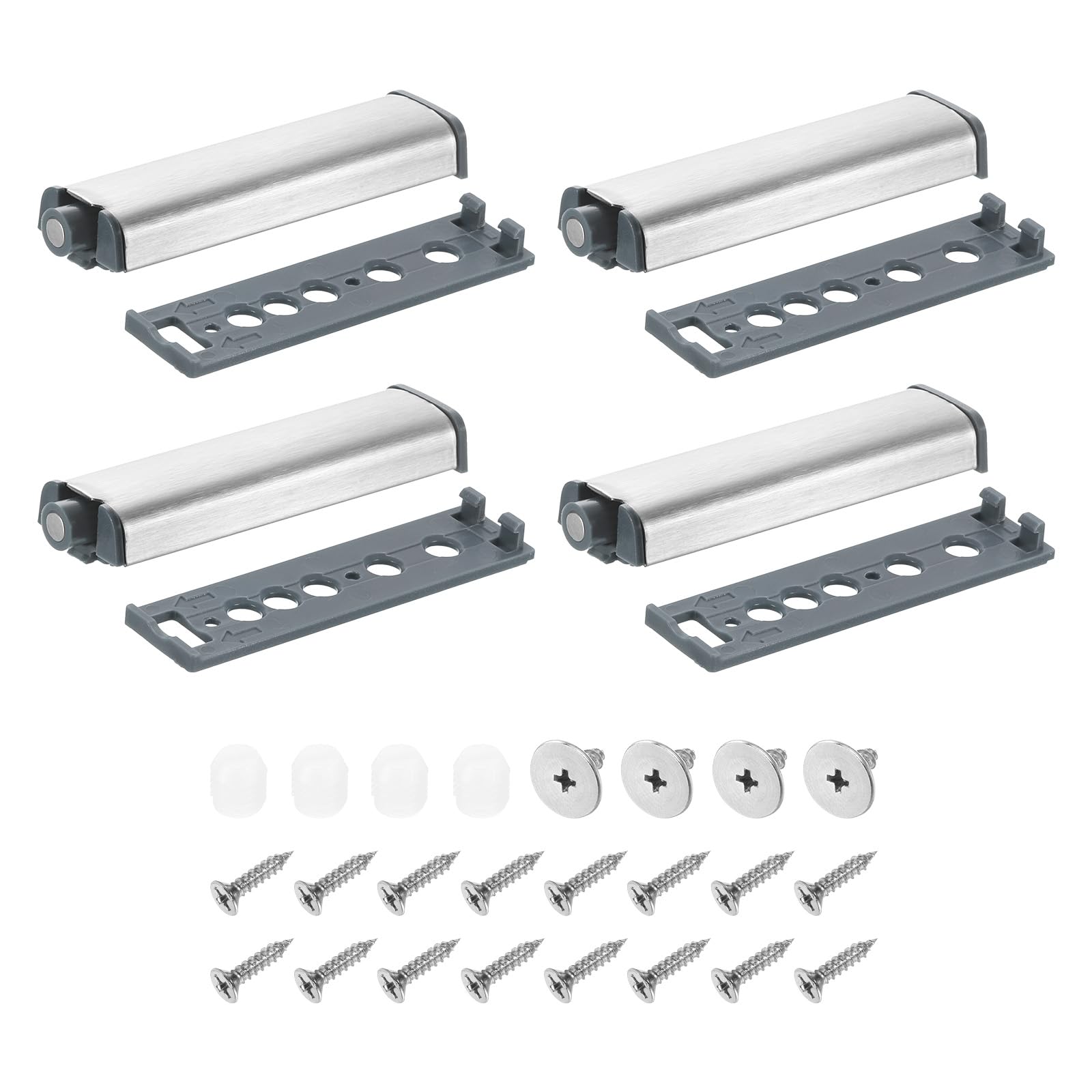 uxcell 4Pcs Push to Open Door Latch, Stainless Steel Magnetic Push Latches for Hidden Door, Cabinets, RV Drawers, Kitchen Cupboard, Silver