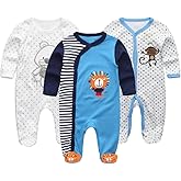 MAMIMAKA Baby Boys Girls Footies One-Piece Romper Long-Sleeve Jumsuit Cotton Newborn Clothes Set 3-Pack Baby Pajamas