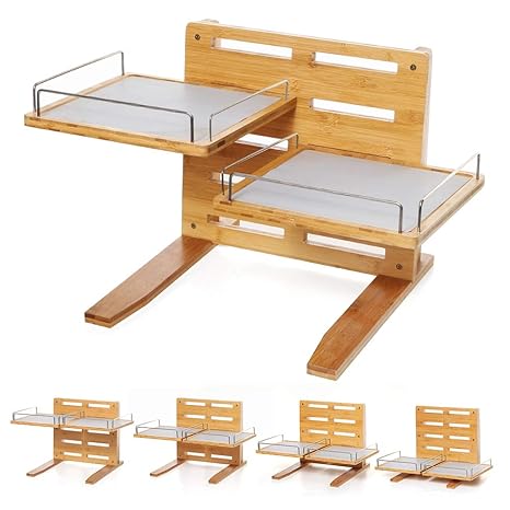 Foreyy Adjustable Raised Dog Bowls Bamboo Elevated Feeder Stand