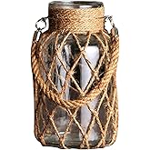 Macrame Wrapped Glass Vase, Rustic Farmhouse-Style Flower Urn, Clear Glass Vase with Jute Rope Design, Decor for Dried, Fresh Flowers