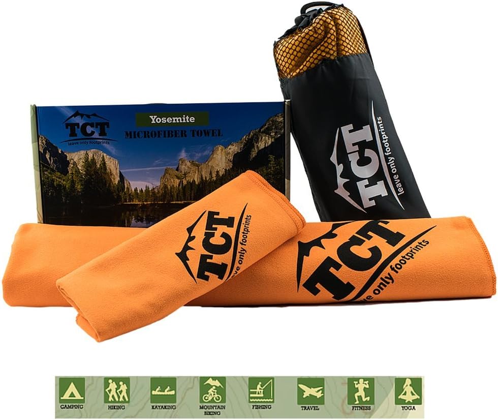 Camping Towel Set - Quick Drying Super Absorbent Lightweight Ultra Soft Microfiber. Easy to Pack, Best for Hiking Backpacking and Ultralight Use. Includes 1 Large and 1 Small Towel Plus Carry Bag