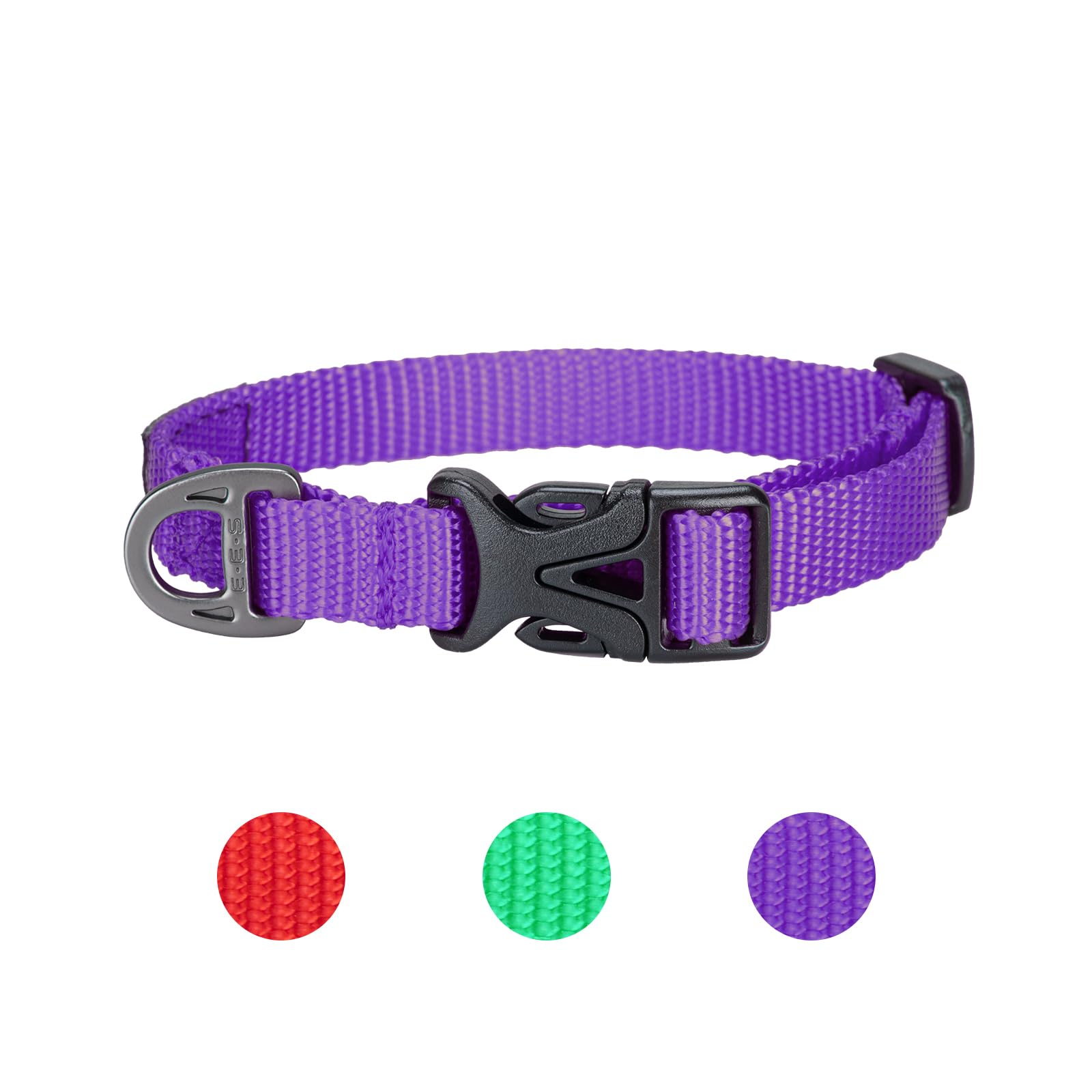EXCELLENT ELITE SPANKER Classic Nylon Dog Collar Breathable Pet Collar with Buckle Adjustable for Small Dogs Cats Green Red Purple(PUL))
