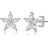 SLUYNZ Solid 925 Sterling Silver CZ Flower Earrings Stud for Women Teens Flower Stud Earrings Post