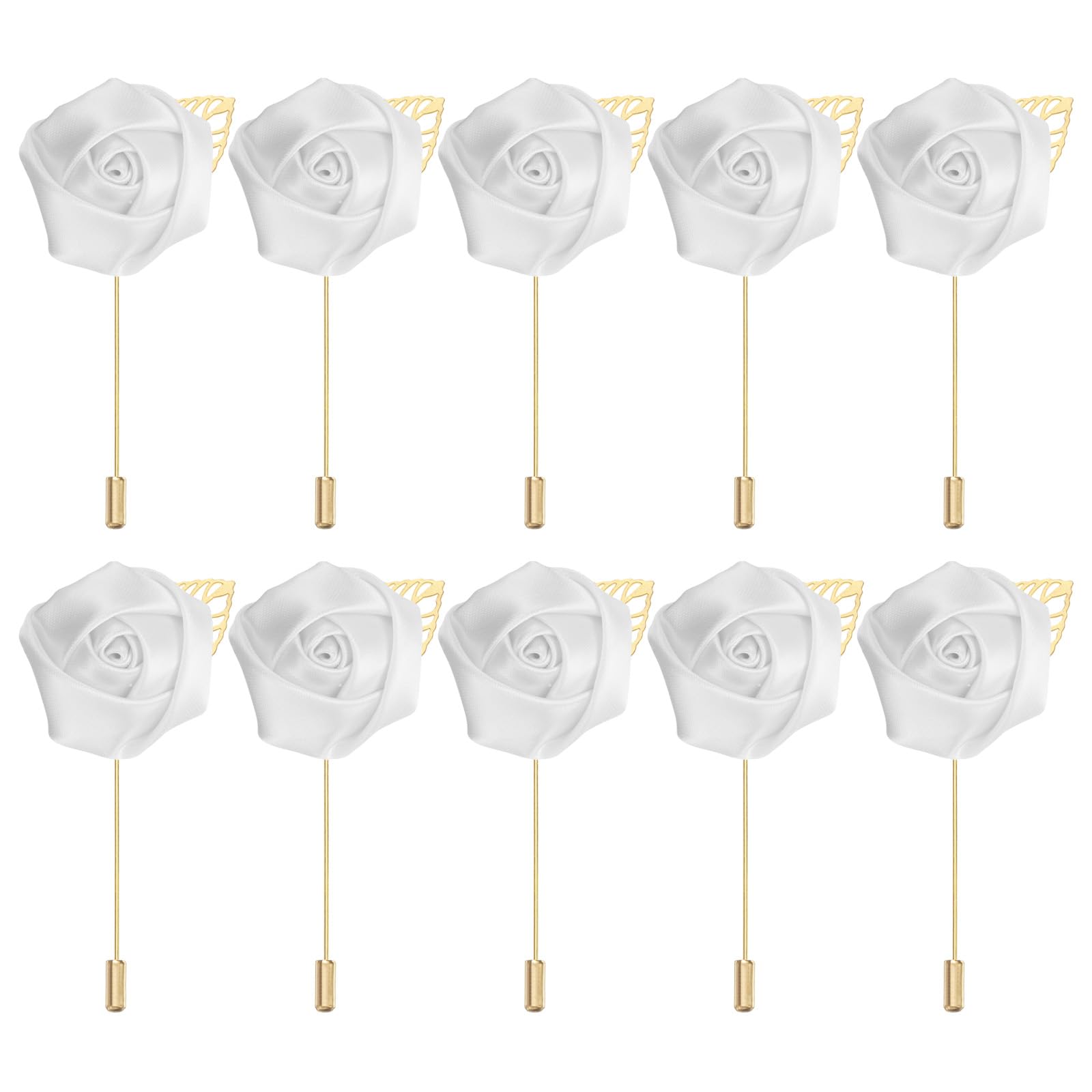 PATIKIL Rose Boutonnieres, 10 Pack Groom Wedding Boutonnieres Pocket Handmade Flower Lapel Pin Boutonnieres for Men Wedding Ceremony Party Prom, White