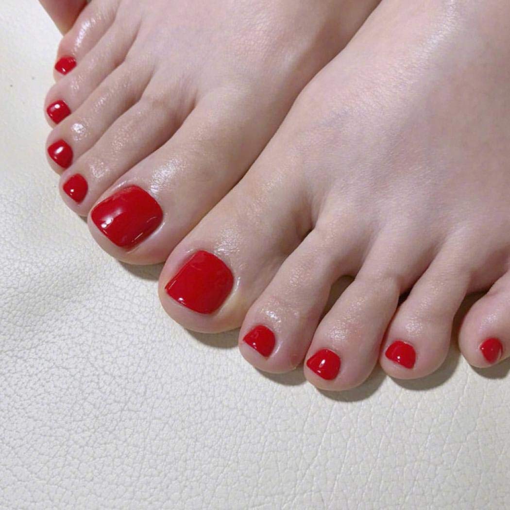 TseenYi False ToeNails Solid Color Fake ToeNails Bright Red Fashion Square Short Full Cover False ToeNails for Women and Girls（24 Pieces）