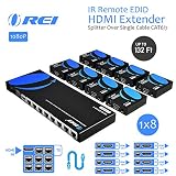 OREI 1x8 HDMI Extender Splitter Over Single Cable CAT6/7 1080P With IR Remote EDID Management - Up to 132 Ft - Loop Out - Low Latency