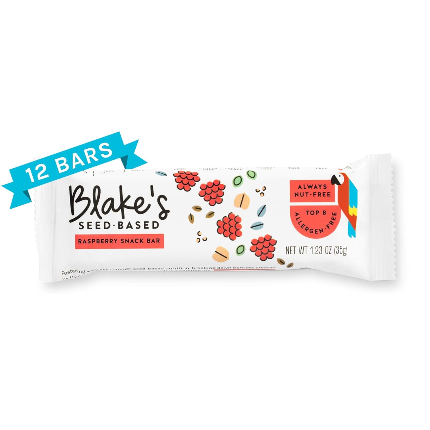 Blake's Seed Based Bar, Raspberry (Allergy Friendly, Vegan, Nut Free, Gluten Free, Dairy Free, Soy Free, Egg Free, Non GMO) (12 Bars)