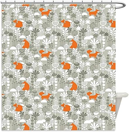 Liguo88 Custom Waterproof Bathroom Shower Curtain Polyester Fox Fox in the Winter Forest Abstract Cartoon Trees and Nature Animal Decor Pattern Orange and Grey Decorative bathroom