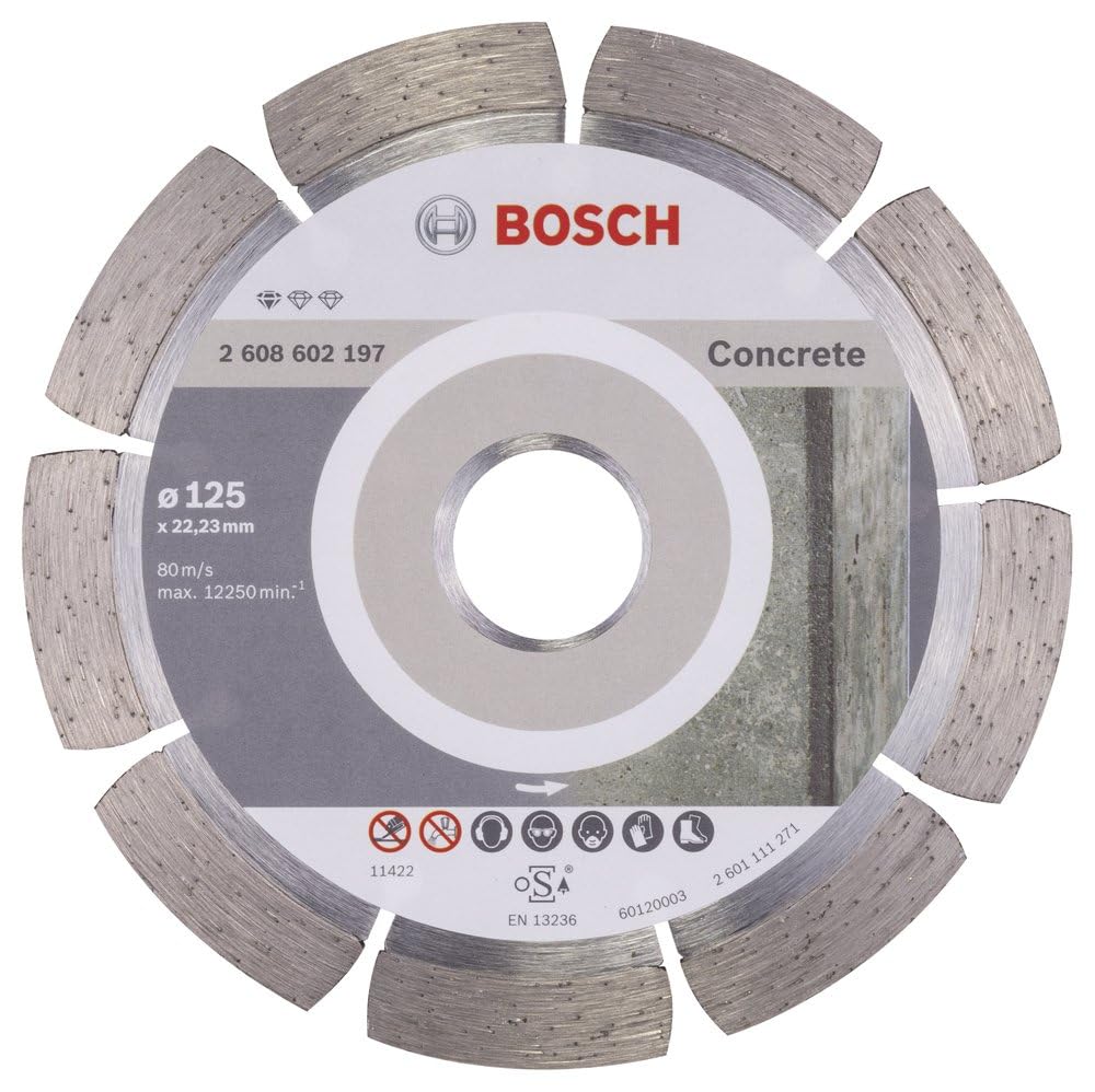 Bosch Accessories 1x Diamond Cutting Disc Standard for Concrete (for Concrete, Cellular Concrete, Ã˜ 125 x 22,23 x 1,6 x 10 mm, Accessories for Angle Grinders)