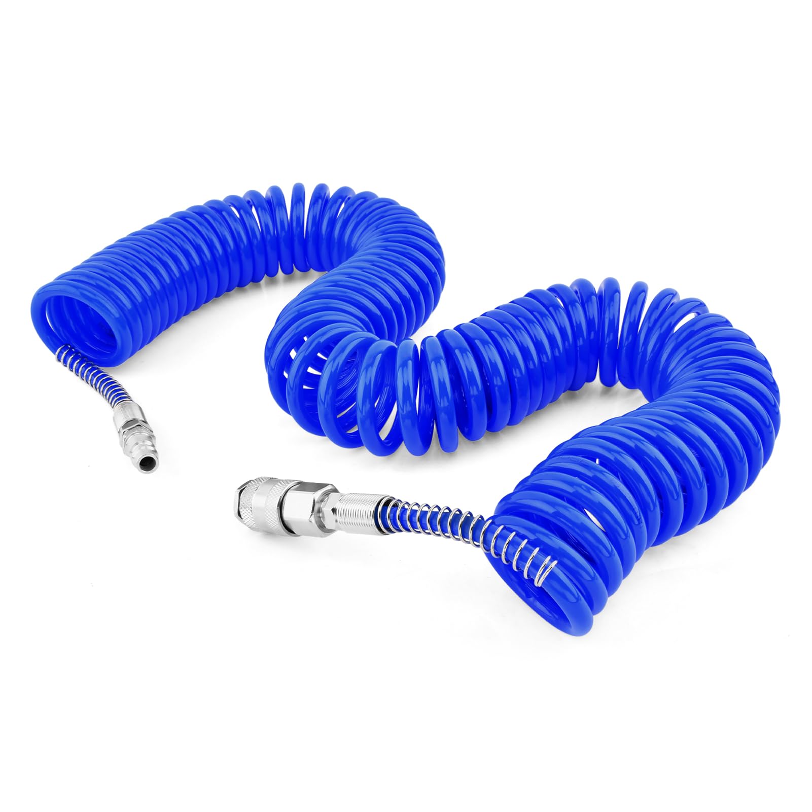 Air Compressor Hose Polyurethane Recoil,10m Air Line Hose Compressor Tool,with 1/4" Europe Quick Coupler and Plug,5mm ID x 8mm OD with Bend Restrictor,Fitting Standard Euro Connections