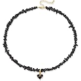 GolbalJew Healing Crystal Beaded Necklace Stone Chips Beads Heart Pendant Choker Necklaces for Women Gemstone Jewelry Gifts