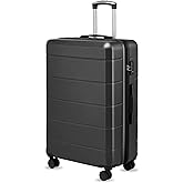 YOETEY 28 Inch Checked Luggage with Spinner Wheels, 106L Large Expandable Hardside Suitcase with TSA Lock, Durable ABS Hard Shell for Family Vacation and International Travel (28 in, Black)