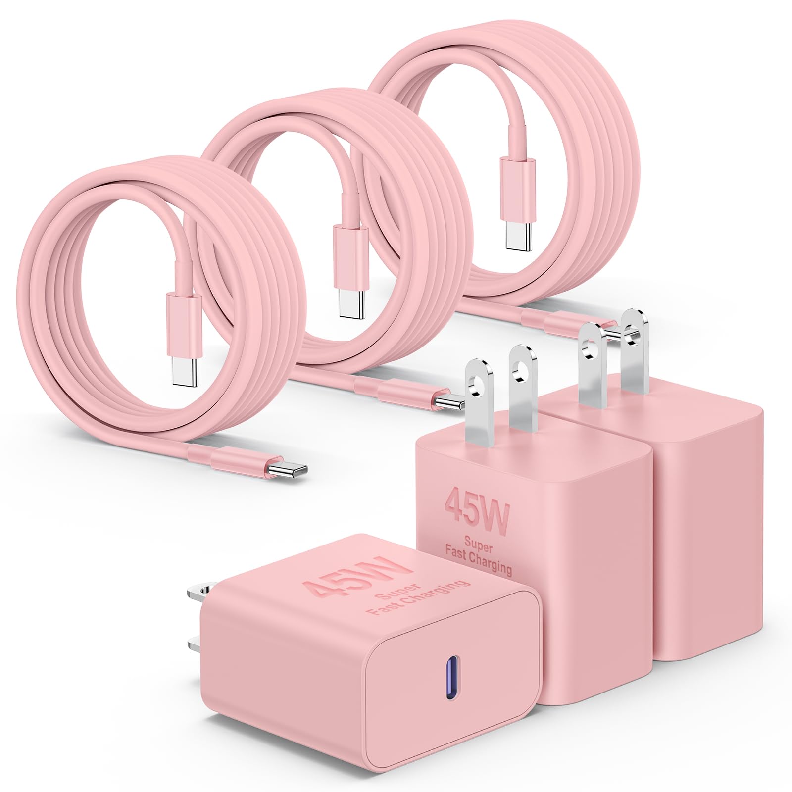 3Pack 45W Super Fast Charger Type C 10FT, USB C Android Phone Charger Fast Charging Block with Ertra Long Type-C Charger Cord for Samsung Galaxy S25/S25 Ultra/S25+/S24 Ultra/S24/S24+/S23/S22/S21-Pink Image