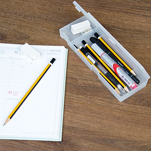 Creative Officeworks Plastic Pencil Cases, Frosty Transparent Finish, Two Compartments With Separate Lids - Best For School And Work (White, 2Pack)