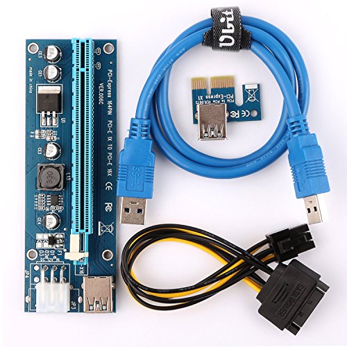 Ubit PCI-E Riser,Powered Riser Adapter Card,PCIE VER 006C 6 PIN 16x to 1x, 6-Pin PCI-E to SATA Power Cable,for Bitcoin\Litecoin\ETH coin - GPU Riser Adapter - Ethereum Mining ETH(12 Pack) - Thumbnail 6