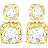 Iaceble Square Clear Crystal Earrings for Women Gold Rhinestone Statement Earrings Sparkling Cubic Zirconia Dangle Earring for Wedding Bridal Jewelry