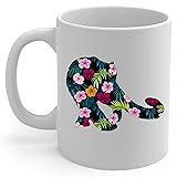 Colorful Snow Leopard Silhouette Floral Coffee Mug