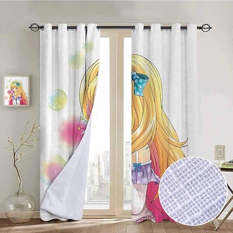 Amazon Hengshu アニメ遮光カーテン ガスケット 断熱 ビーバー カートゥーン アイコン かわいいスタイル ファニー スイート キャラクター 子供用 遮光カーテン リビングルーム用 ペールコーラルとクリーム W84 X L72 Inch カーテン オンライン通販