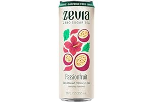 Zevia Zero Sugar Tea, Hibiscus Tea with Passionfruit Caffeine Free, 12 oz Cans (12-Pack) – Naturally Sweetened, Zero Calorie Sugar Free - Non-GMO Project Verified, Gluten-Free, Vegan