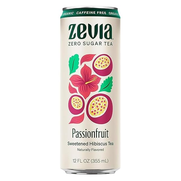 ZEVIA ZERO SUGAR TEA, HIBISCUS TEA WITH PASSIONFRUIT CAFFEINE FREE, 12 OZ CANS (12-PACK) – NATURALLY SWEETENED, ZERO CALORIE SUGAR FREE – NON-GMO PROJECT VERIFIED, GLUTEN-FREE, VEGAN