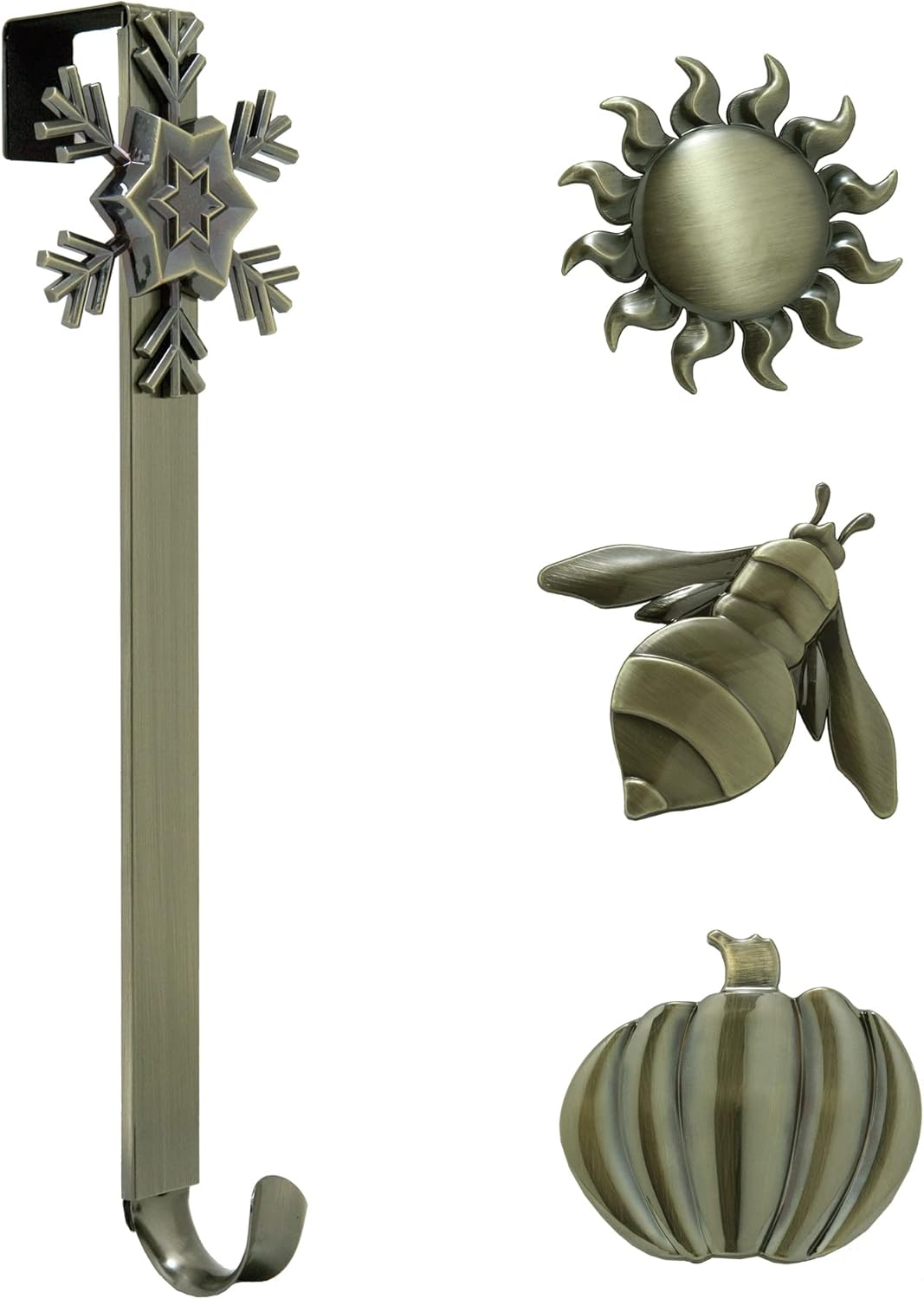 Wreath Hangers - Haute Decor Adapt Adjustable Length Wreath Hanger with Interchangeable Icons (Antique Brass-Sun/Snowflake/Bee/Pumpkin) for Every Season