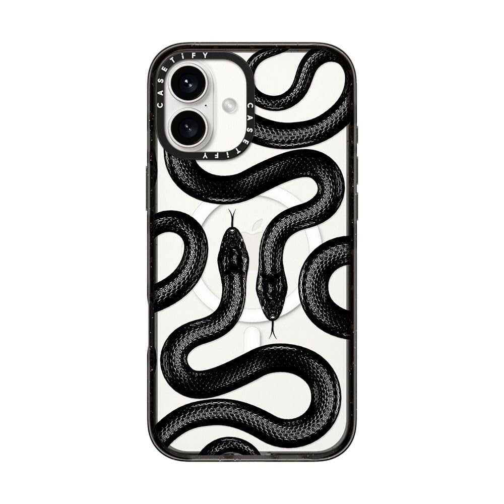 CASETiFY Impact iPhone 16 Plus Case [Slim / 8.2 ft. 4X Military Grade Drop Protection/Compatible with Magsafe] - Black Kingsnake - Clear Black