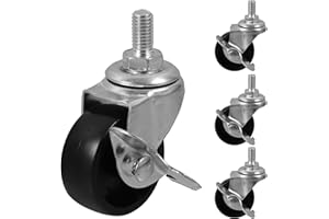 Ciieeo 4pcs 1.5 Inch Black Pp Swivel Stem Caster Wheels with Side Brake for Office Chairs Furniture Cart