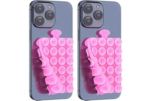 ZZGX Upgrade 2PCS Silicone Suction Cup Phone Case Mount Holder, Phone Accessory Holder Non Slip Phone Suction Cup Mat for Mirror Bathroom Home Kitchen (Crystal Pink, Double Sided)