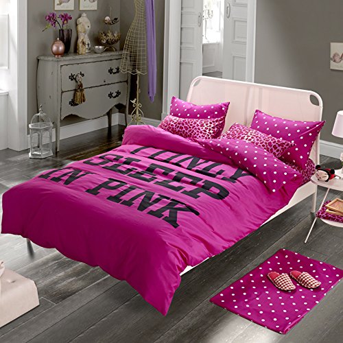 TheFit Paisley Bedding S47 Sleep in Pink Word Bedding Boho Bedding Queen Sets 4pcs , Cotton Duvet Cover Set