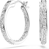 Swarovski Sommerset hoop earrings, White, Rhodium plated, One Size, Silver, Crystals