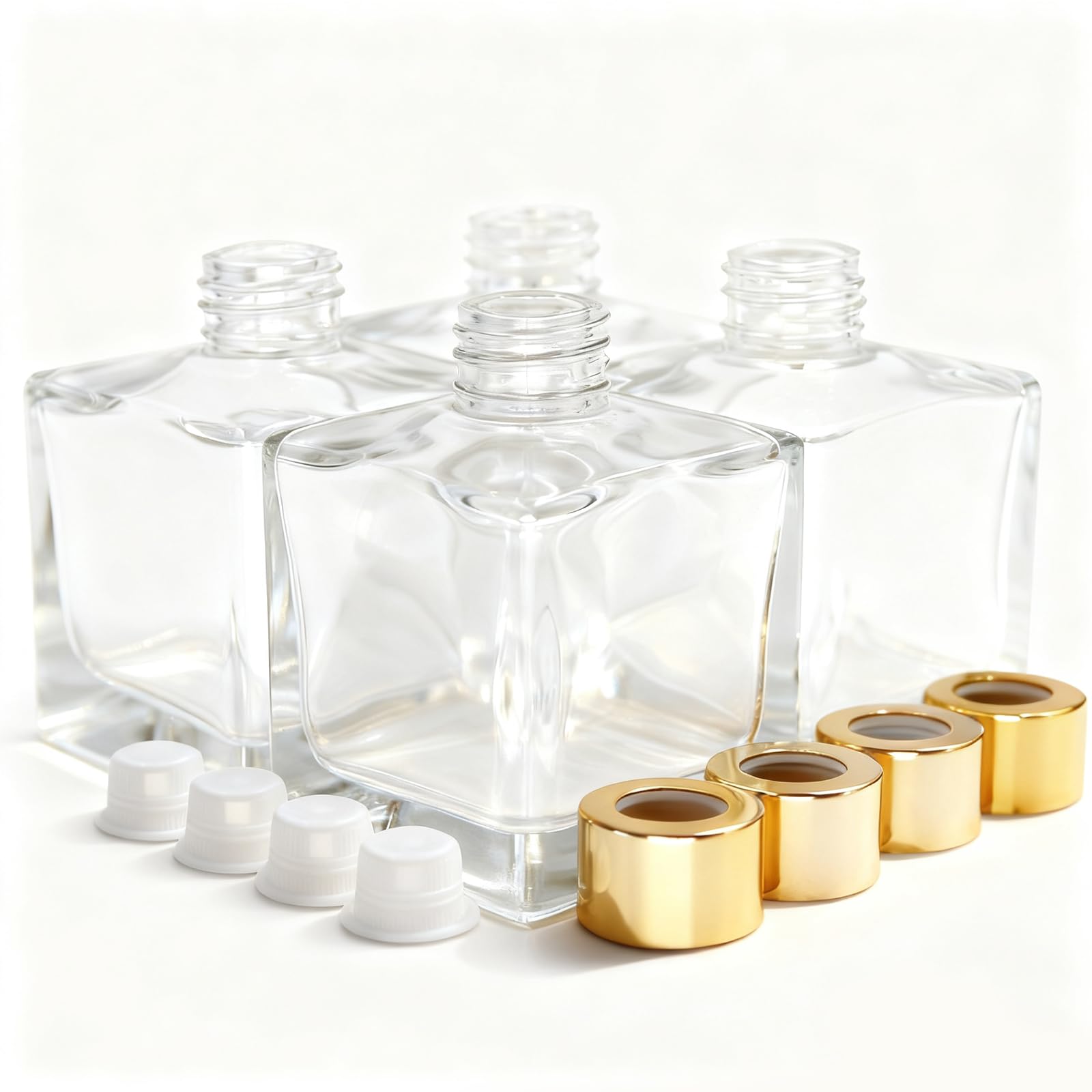 Frandy House Square Glass Diffuser Bottles Set of 4-3.15" High,100ml 3.5 fl oz. Fragrance Accessories Use for Diy Replacement Reed Diffuser Sets with Essential Oils,Reed Sticks. (100ML)