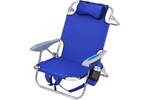 Canpsky Portable Beach Chair for Adults, Outdoor Camping Chair Lay Flat Folding Backpack Beach Reclining Chair with 4 Positions, Headrest, Cooler Pouch, Cup Holder, Solid