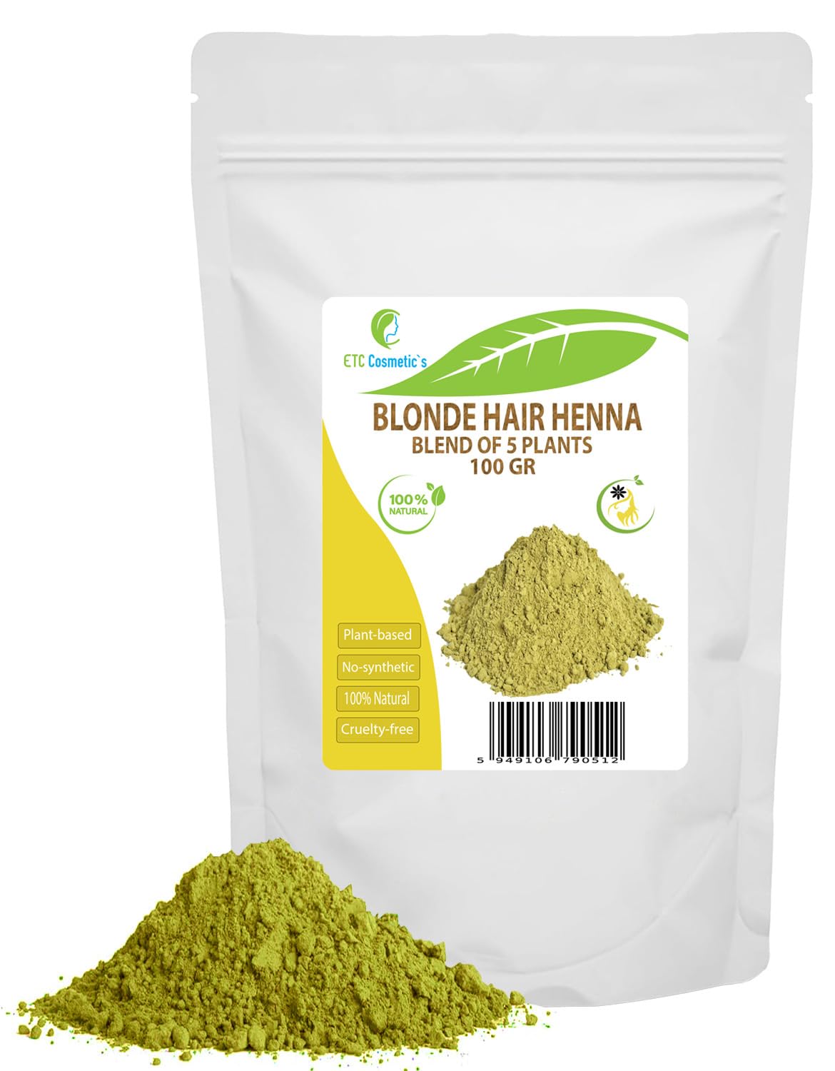 BLONDE HENNA HAIR POWDER - 100% Natural - Blend of cassia, amla, chamomile, henna, aloe vera plant powders that revives the color of blonde hair, gives golden light reflections - 100 GR