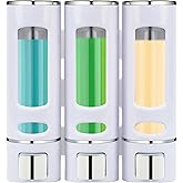 MEKOTRIN Shower Soap Dispenser, Shampoo and Conditioner Dispenser 3 Chamber 400ml, Wall Mounted No Drill Shampoo Body Wash Dispenser with Labels for Bathroom Hotel Large Capacity(White)