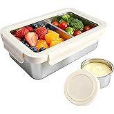 YINGRACE Stainless Steel Lunch Box Container for Adult, 42oz/1250ml Leak Proof Bento Box, Microwave-Safe with Removable Divider, Clear Airtight Lid Lunchbox for Work, Hike, Travel, Silver