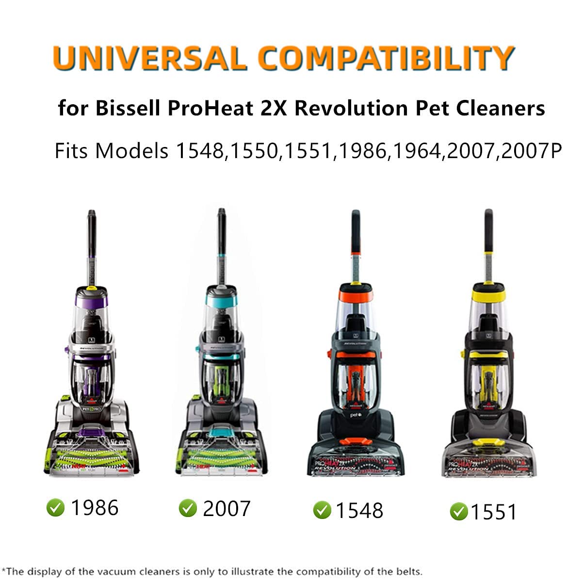 Replacement Belts for Bissell ProHeat 2X Revolution Pet (Pro) Carpet Cleaner Model 1548,1551,1986,1964, 2007, 2007P, 1550 Series, Compared to Parts 1606428 (Pack of 2)