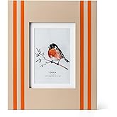 ibalux 5x7 Picture Frame Gray with Orange Stripes, Solid Wood with Real Glass, Matted to 4x6, Vertical and Horizontal for Tabletop or Wall Hanging Display Photo Frame
