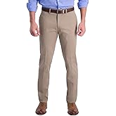 Haggar Men's Iron Free Premium Khaki Slim-Straight Fit Flat Front Expandable Waist Casual Pant