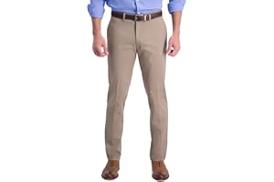 Haggar Men's Iron Free Premium Khaki Slim-Straight Fit Flat Front Expandable Waist Casual Pant