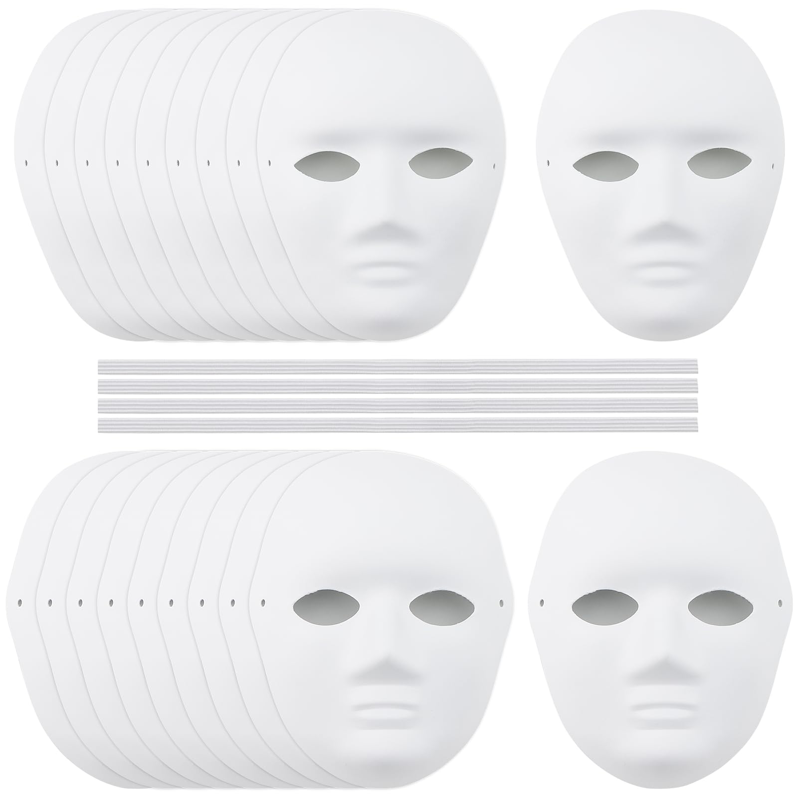 DAKFOOK 20 PCS DIY White Paper Masks, 10 Men Masquerade Mask and 10 Women Masquerade Masks, Pulp Blank Face Paintable Mask for Carnival, Cosplay, Halloween, Costume