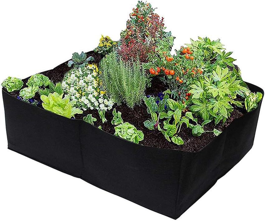SUREH 2PCS Fabric Raised Garden Bed for Vegetables Flowers 4 Divided Grids Raised Vegetable Planter Bed Square Garden Growing Bags Aeration Fabric Potato Tomato Planter Pots