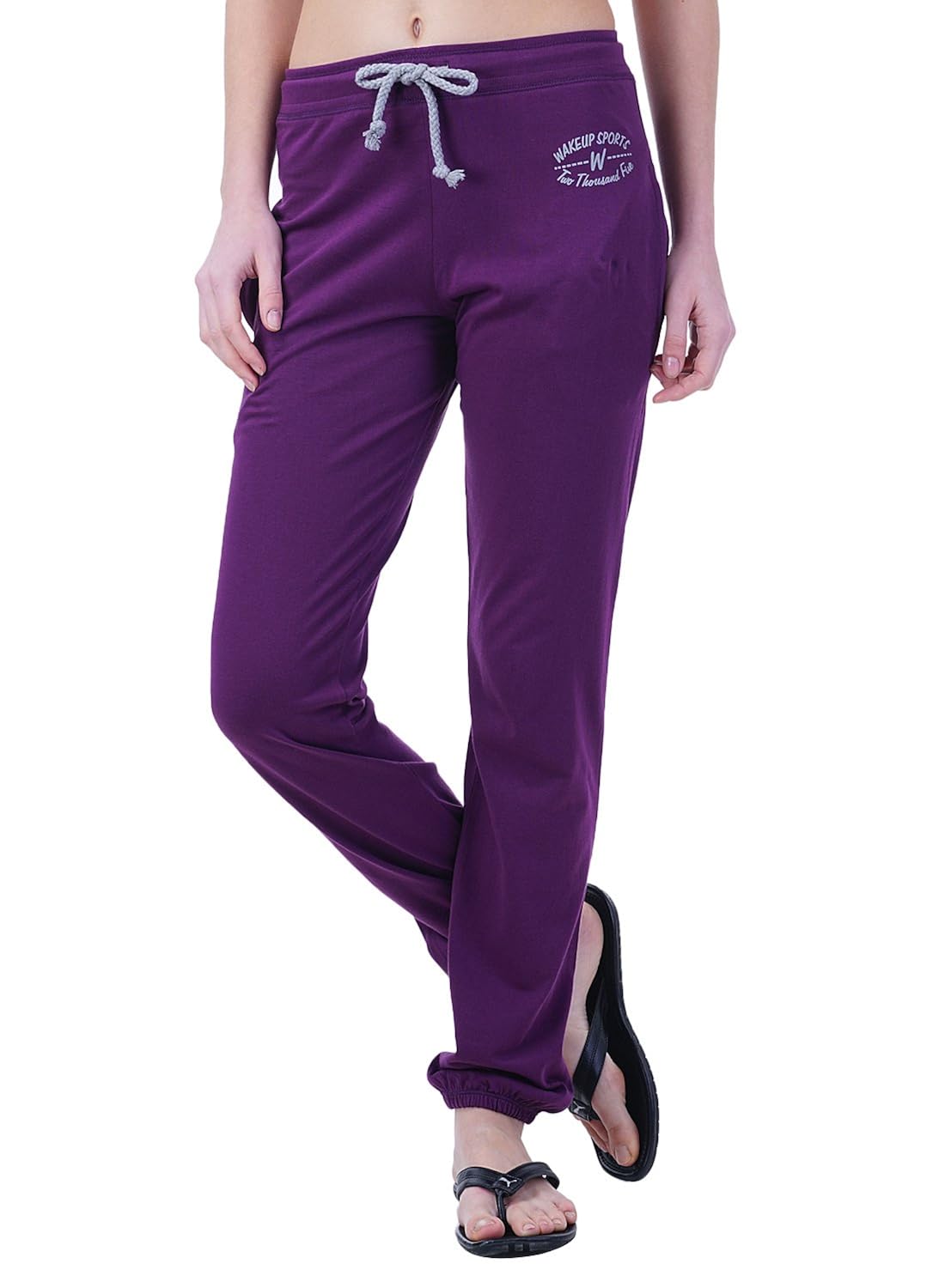 wake up competition dark purple self design women track pant for summer season