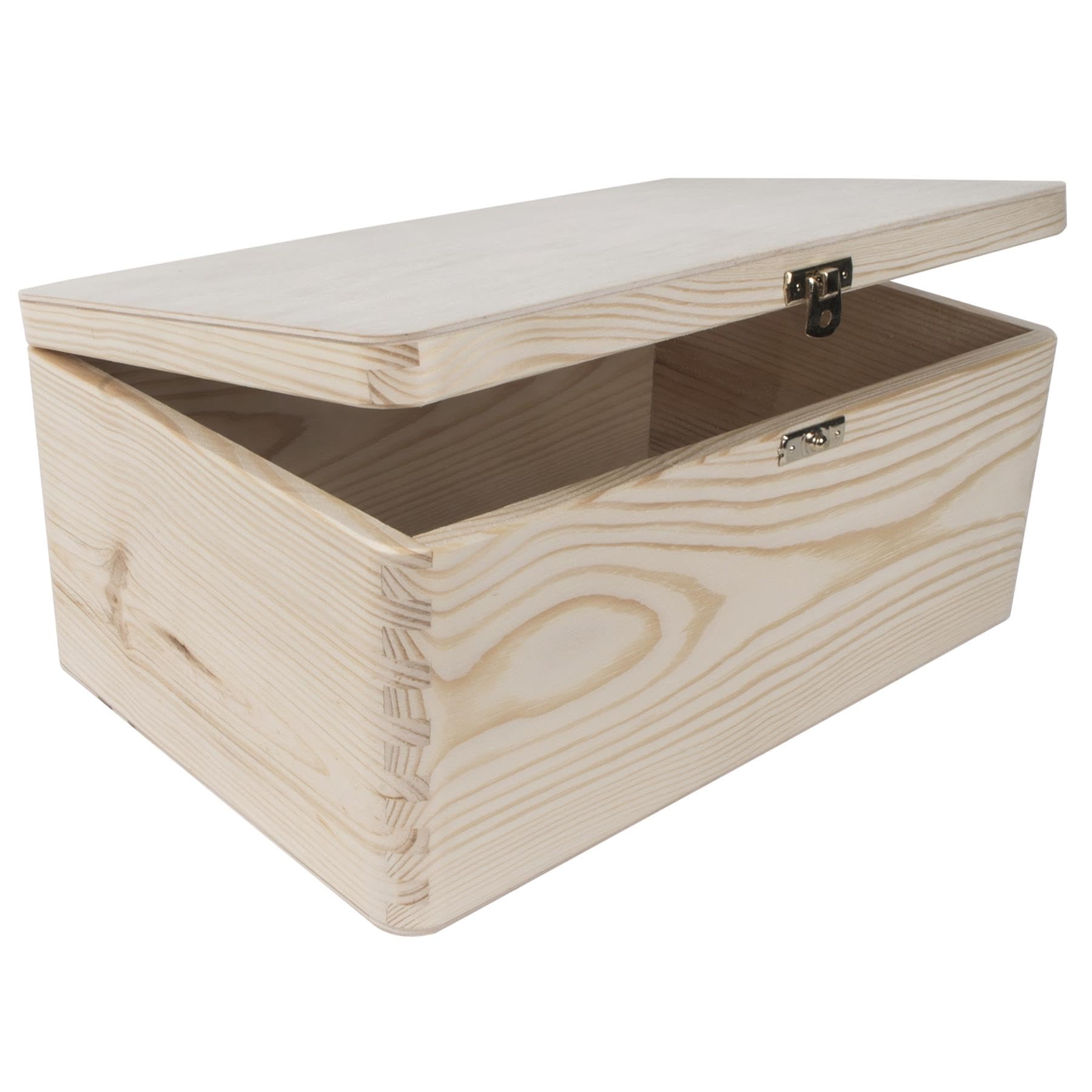 WooDeeDoo Wooden Storage Chest with Hinged Lid and Clasp – 30 x 20 x 13 cm – Plain Pine Box for Gifts Keepsakes Pyrography or Decorative Craft Projects