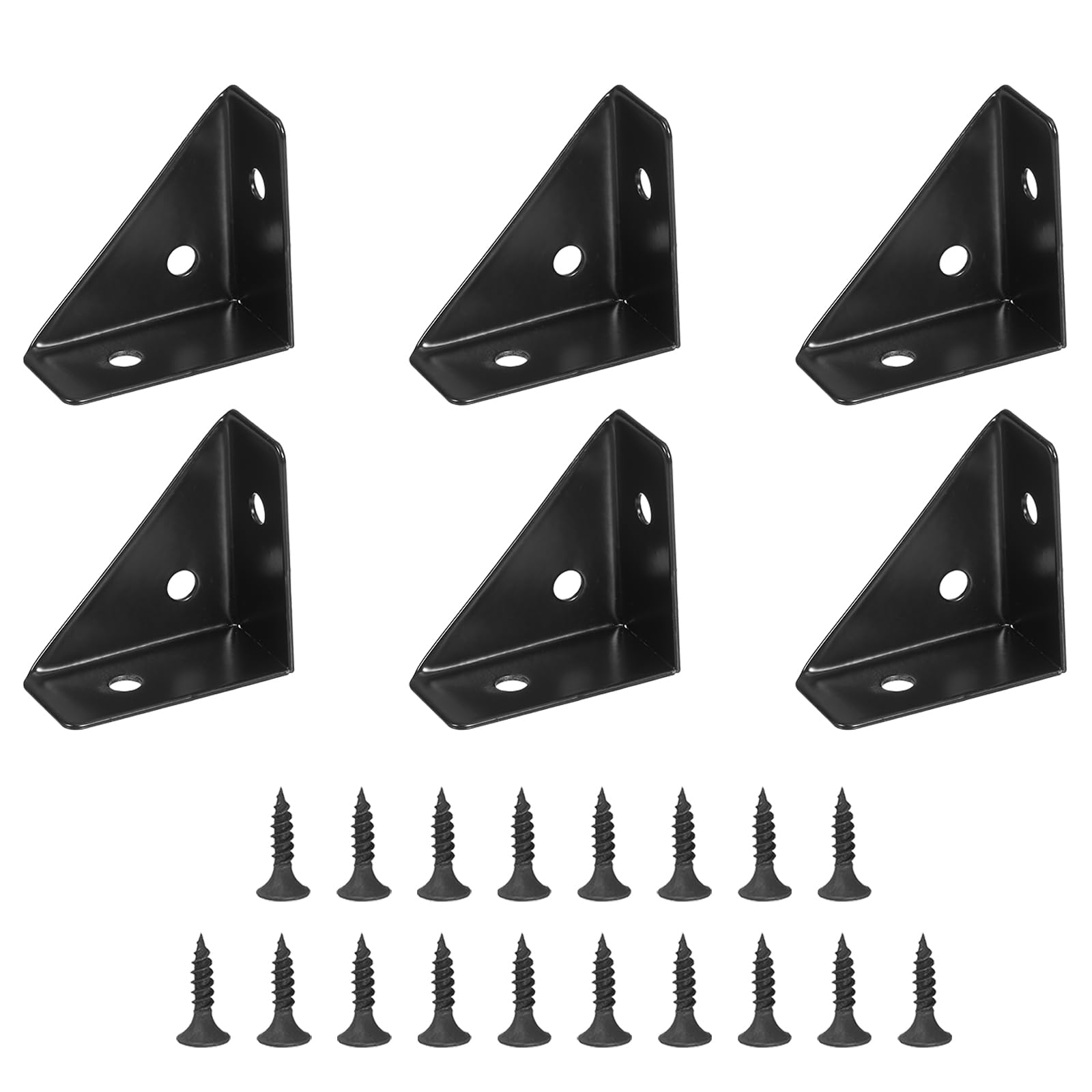 PATIKIL Corner Braces 1.5 x 1.5 Inch, 6 Pieces Triangle Shelf Bracket Joint Right Angle Bracket Cold Rolled Steel Braces Joining Support with Screws for Desk Bed Edge, Black