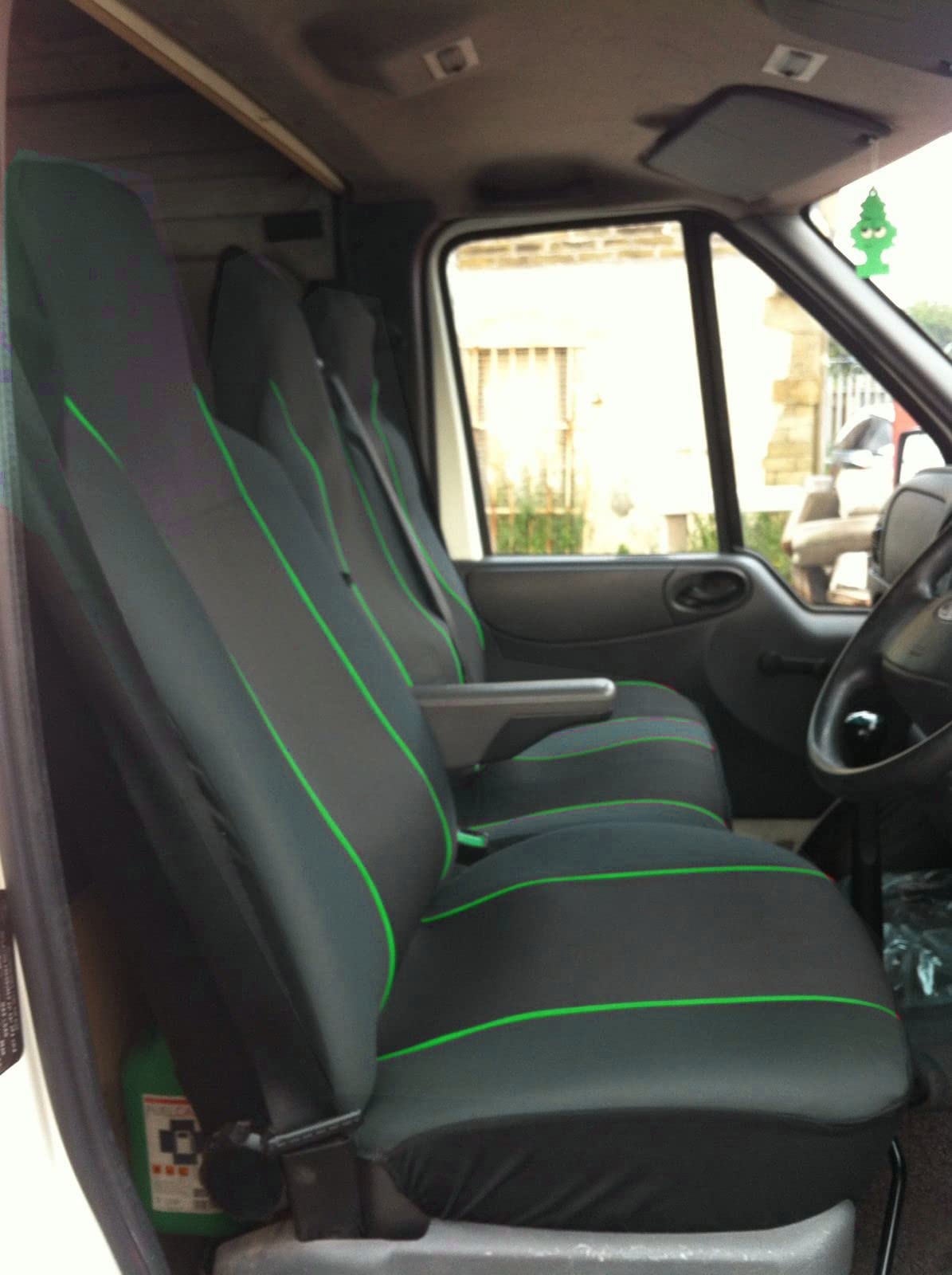Carseatcover-UK Heavy Duty Black & GREEN Trim Van Seat Covers (Universal Fit) - Single + Double