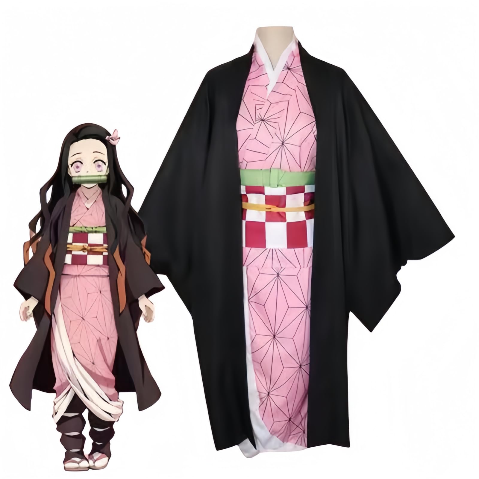 TATSUTOMO Nezuko Kamato Cosplay Costume, 6-Piece Set, Includes Cuffs, Children's Cat, Demon Squadron Uniform, Children's Anime Costume, Christmas, Halloween, Parties, Events, Gift