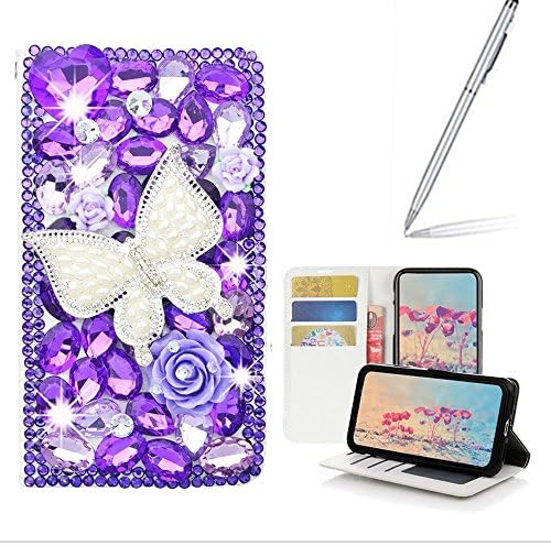 Yaheeda Galaxy S9 Plus Case with 2 in 1 Stylus and Ballpoint Pen, [Stand Feature] Butterfly Crystal Wallet Case Premium [Bling Luxury] Leather Flip Cover [Card Slots] For Samsung Galaxy S9 Plus