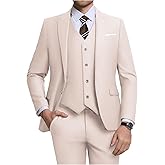 ZKHOECR Men's 3 Piece Slim Fit Suit Set, Two Button Blazer Solid Jacket Vest Pants Wedding Business Suit