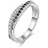 Uloveido Twisted Cross X Silver Plated CZ Crystal Eternity Rings Black and White Wedding Band Y022