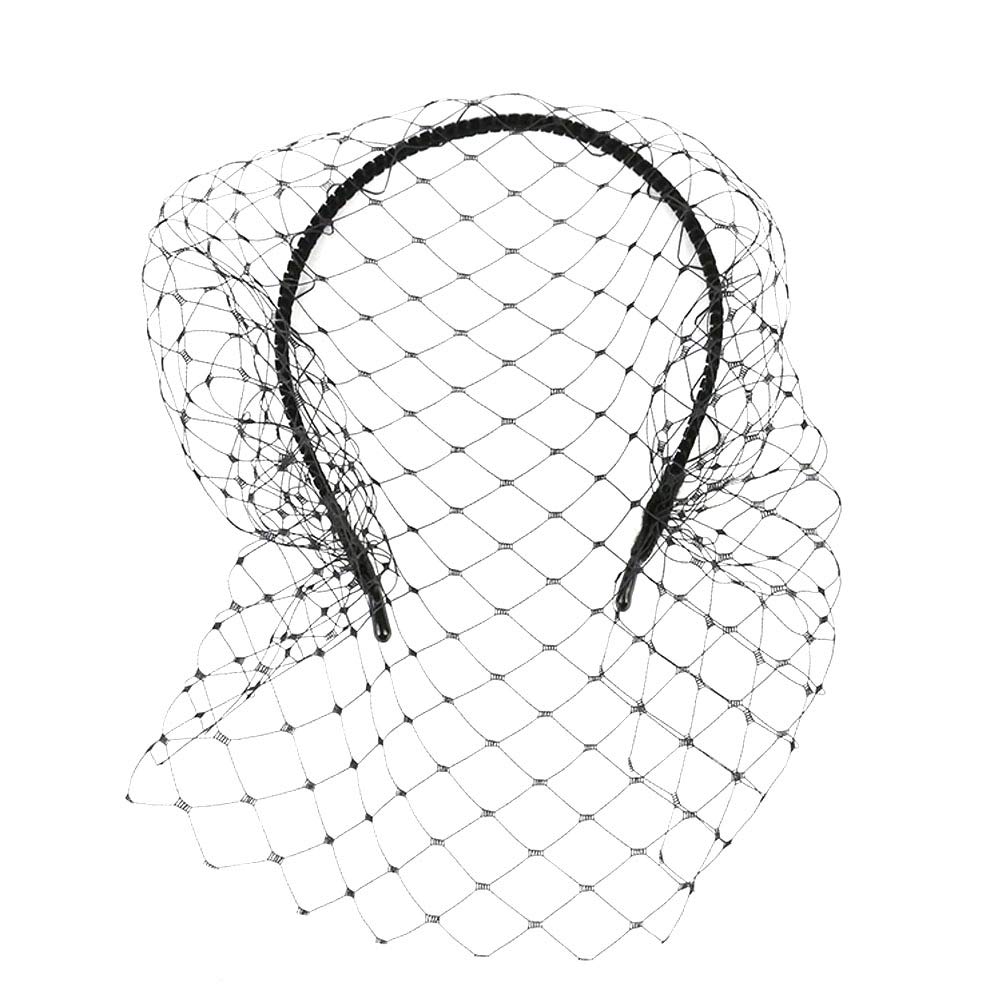 Lurrose Headband with Black Veil Hair Hoop Headband Simple Elegant Mesh Headdress for Woman Girl (Black)